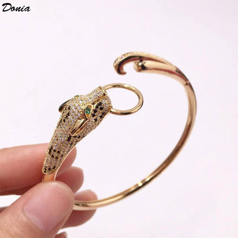 Donia Jewelry European and American Fashion Leopard Titanium Steel Inlaid AAA Zircon Luxury Animal Bracelet