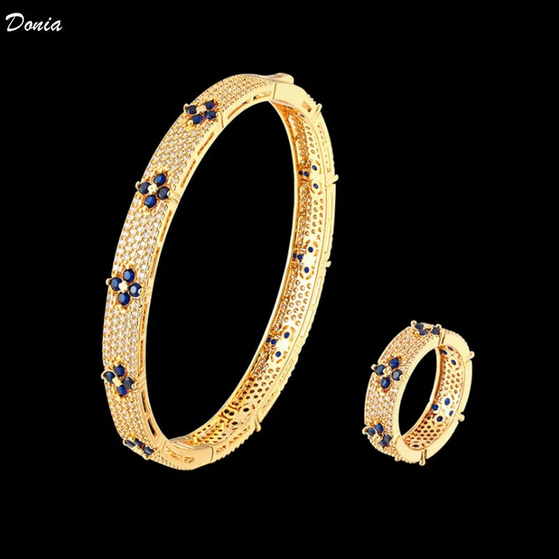 Donia jewelry Fashion hot selling flower bracelet micro inlaid AAA Zircon Bracelet Ring Set luxury new classic Bracelet Ring Set