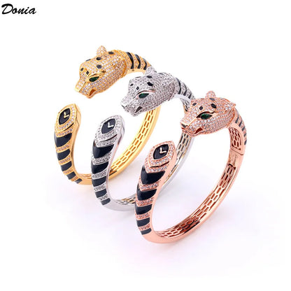 Donia Jewelry European and American new domineering luxury animal bracelet ring set enamel gold-plated leopard bracelet set