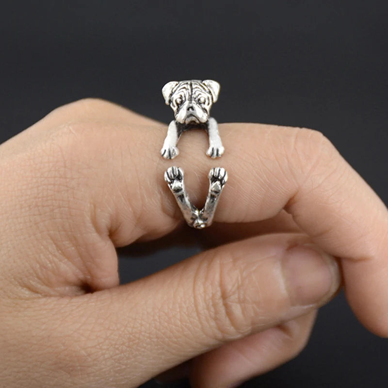 New Vintage Doho Tiny Pug Dog Ring.