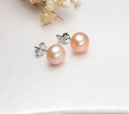 Silver Pearl Stud Earrings - Natural Freshwater.