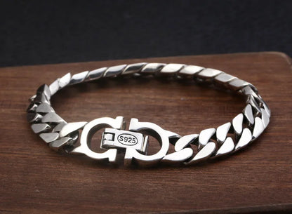 S925 pure silver Korean version of Thai silver men and women alphabet bracelets fashionable wild simple men bracelets