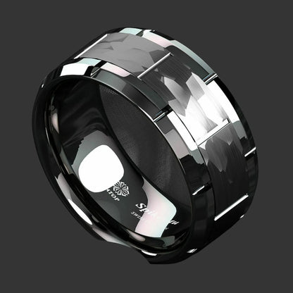 **Black Tungsten Ring Hammered Wedding Band**