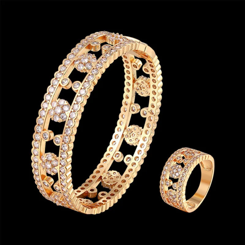 Donia jewelry Fashion luxury hollow out Bracelet flower creative Bracelet domineering micro inlaid AAA Zircon Bracelet Ring Set