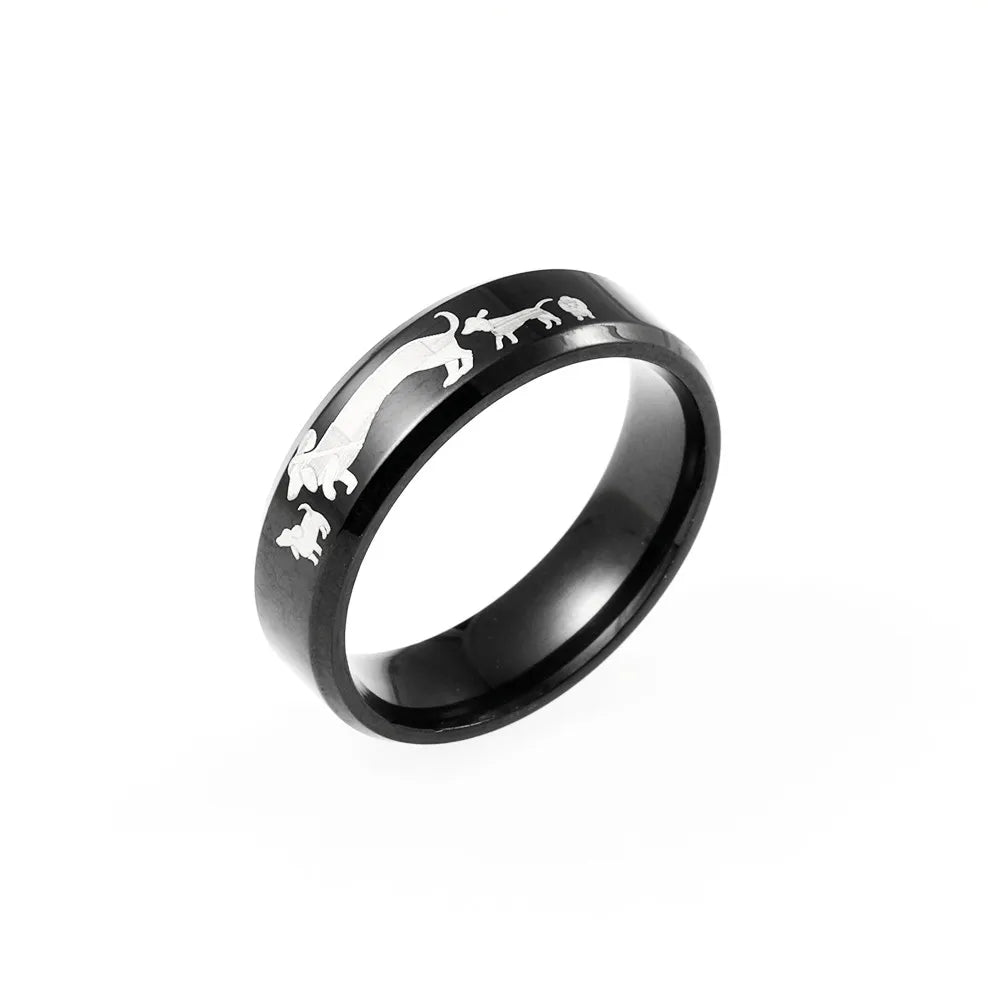 MOREDEAR 6mm Titanium Ring For Men amd Women Dachshund Dog Fmily Ring