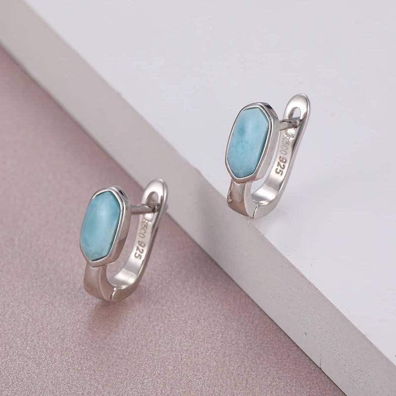 Geometric Larimar Sterling Silver Earrings Women.