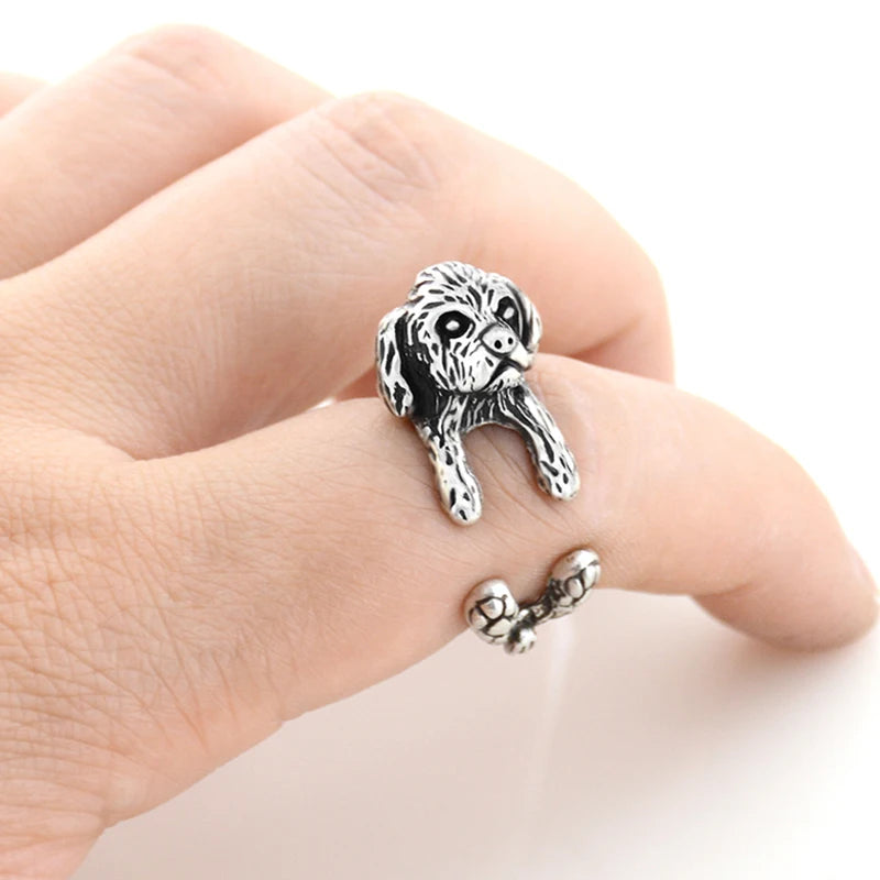 Vintage Silver Color Dog Wrap Ring