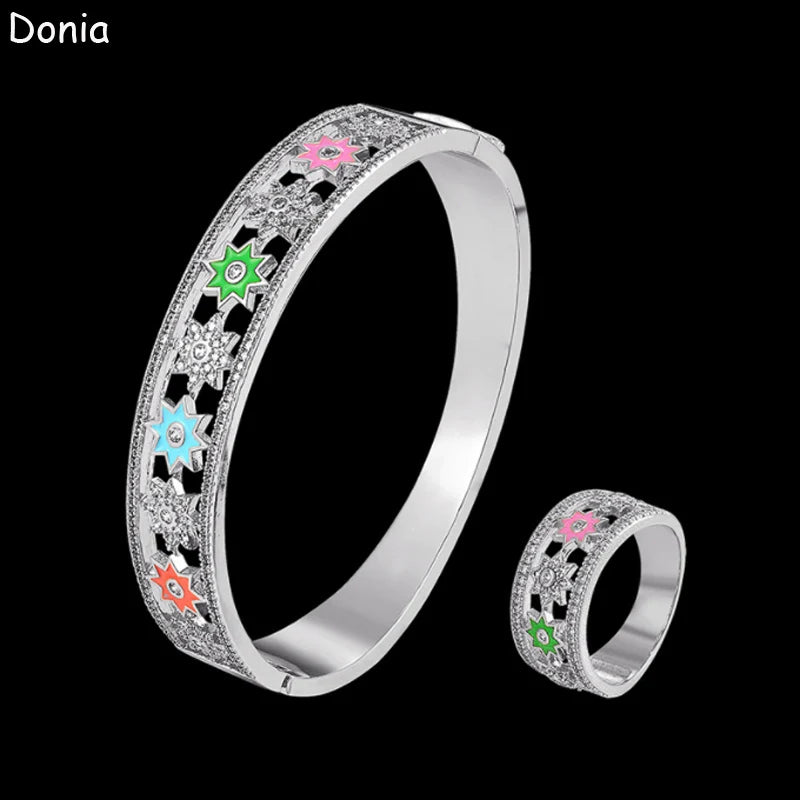 Donia jewelry fashion octagonal star enamel copper micro-inlaid AAA zircon bracelet set creative opening ladies ring set