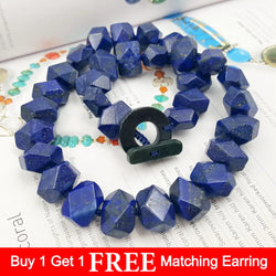 LiiJi Unique Natural Lapis Lazuli Faceted Hand Cut Beads 12x16mm Toggle Clasp Necklace 19''