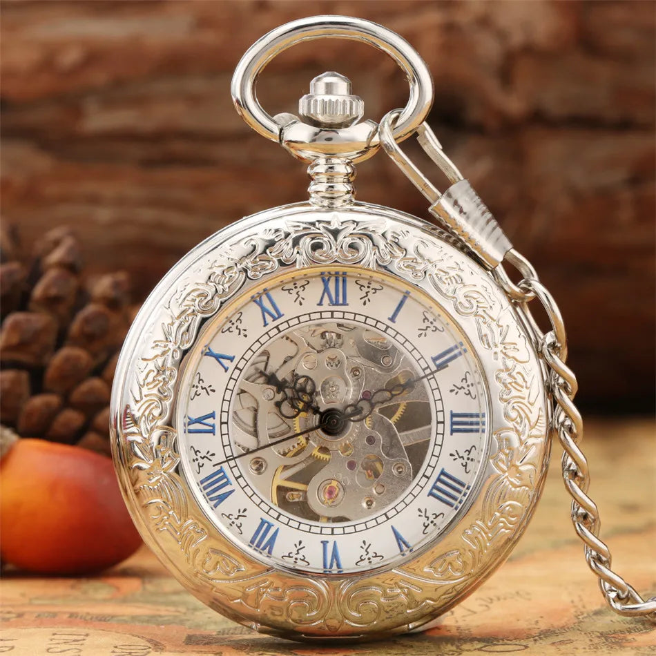 Silver Mechanical Hand Wind Antique Pocket Watch.