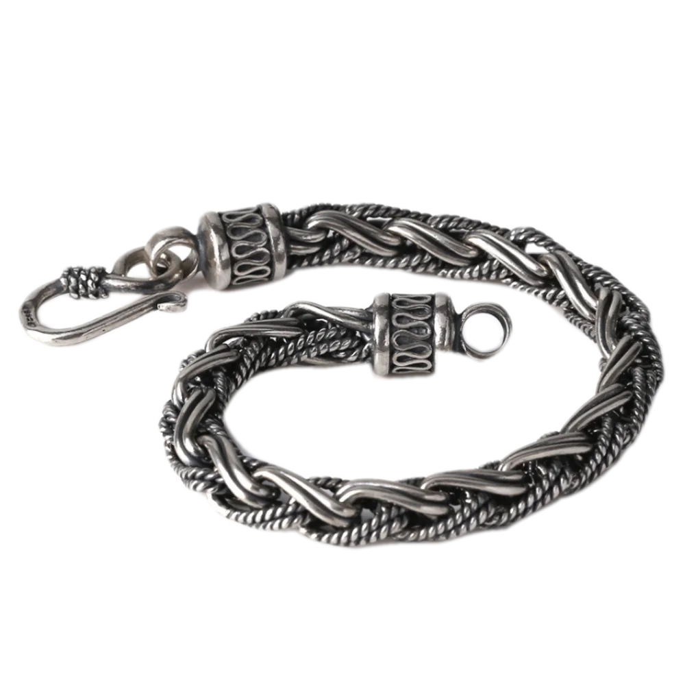 Hand-woven silver bracelet for men.