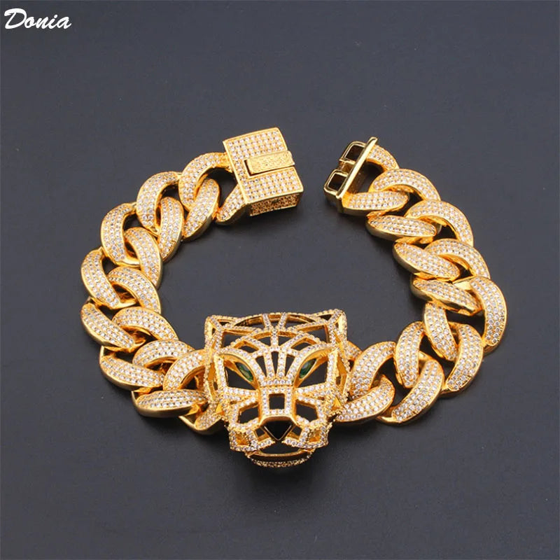 Donia Jewelry Fashion new personality hip-hop bracelet big leopard hollow inlaid AAA zircon luxury Cuban chain domineering first