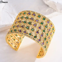 Donia Jewelry European and American fashion luxury wide plate retro tri-color bracelet women inlaid AAA zircon bracelet jewelry