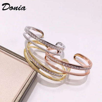 Donia jewelry Fashion copper micro-inlaid jewelry shiny beautiful double-row Zircon square Zircon C-shaped double bracelet