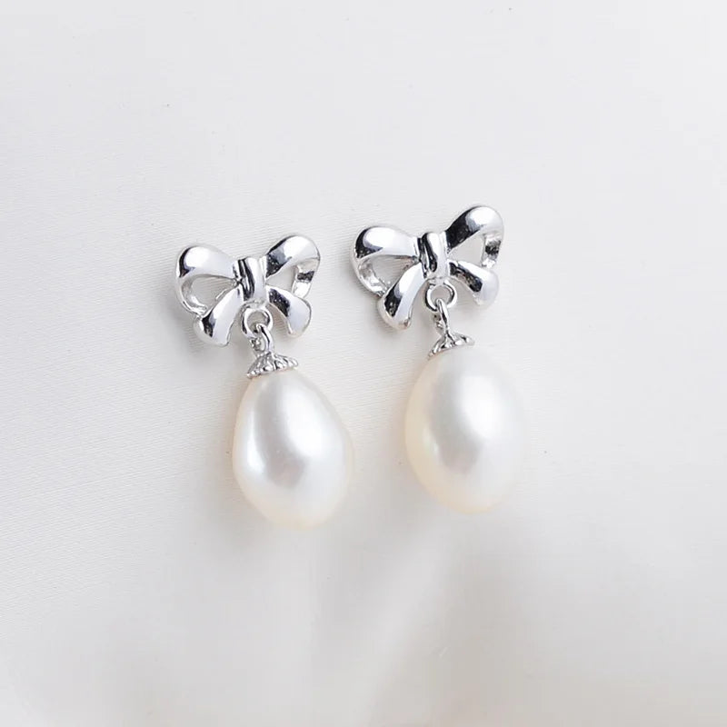 Natural Pearl Earrings - Genuine Freshwater Silver.