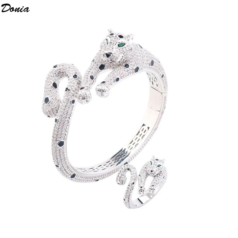 Donia jewelry European and American enamel fierce leopard open bracelet ring fashion luxury domineering AAA inlaid zircon jewelr