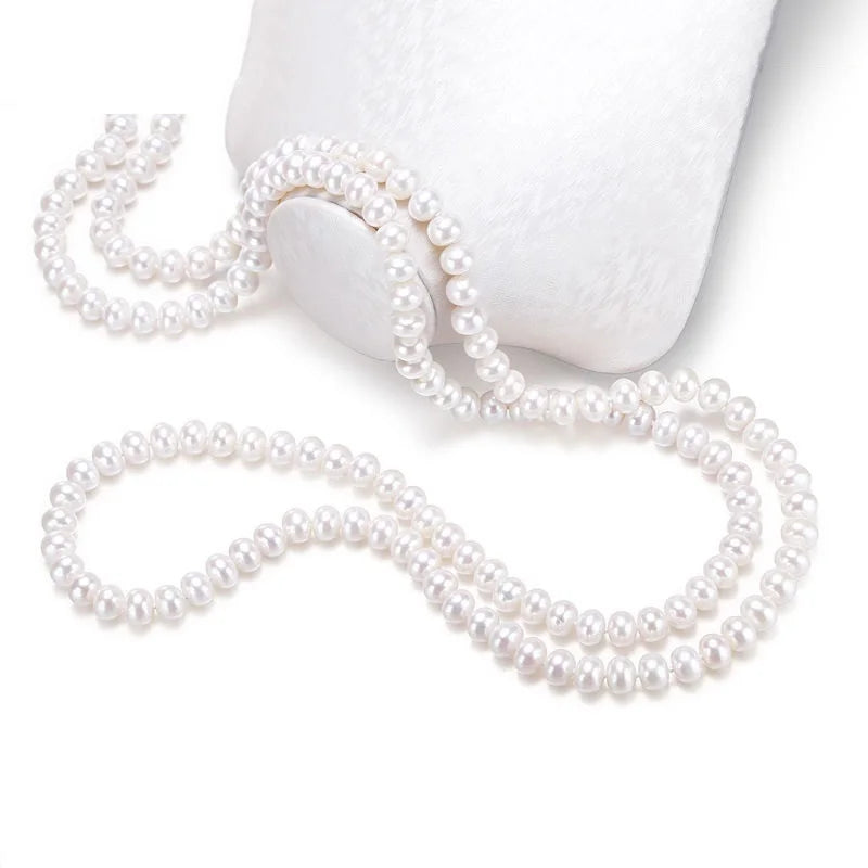 Long Pearl Necklace - Genuine Natural Freshwater Pearl Sweater Chain Necklace