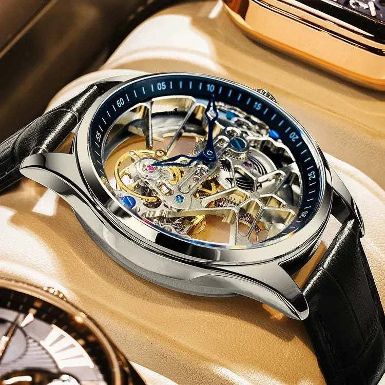 Hollow out Tourbillon Automatic MAN WATCH limited edition Mechanical Watches Fashion Belt and steel band Men&