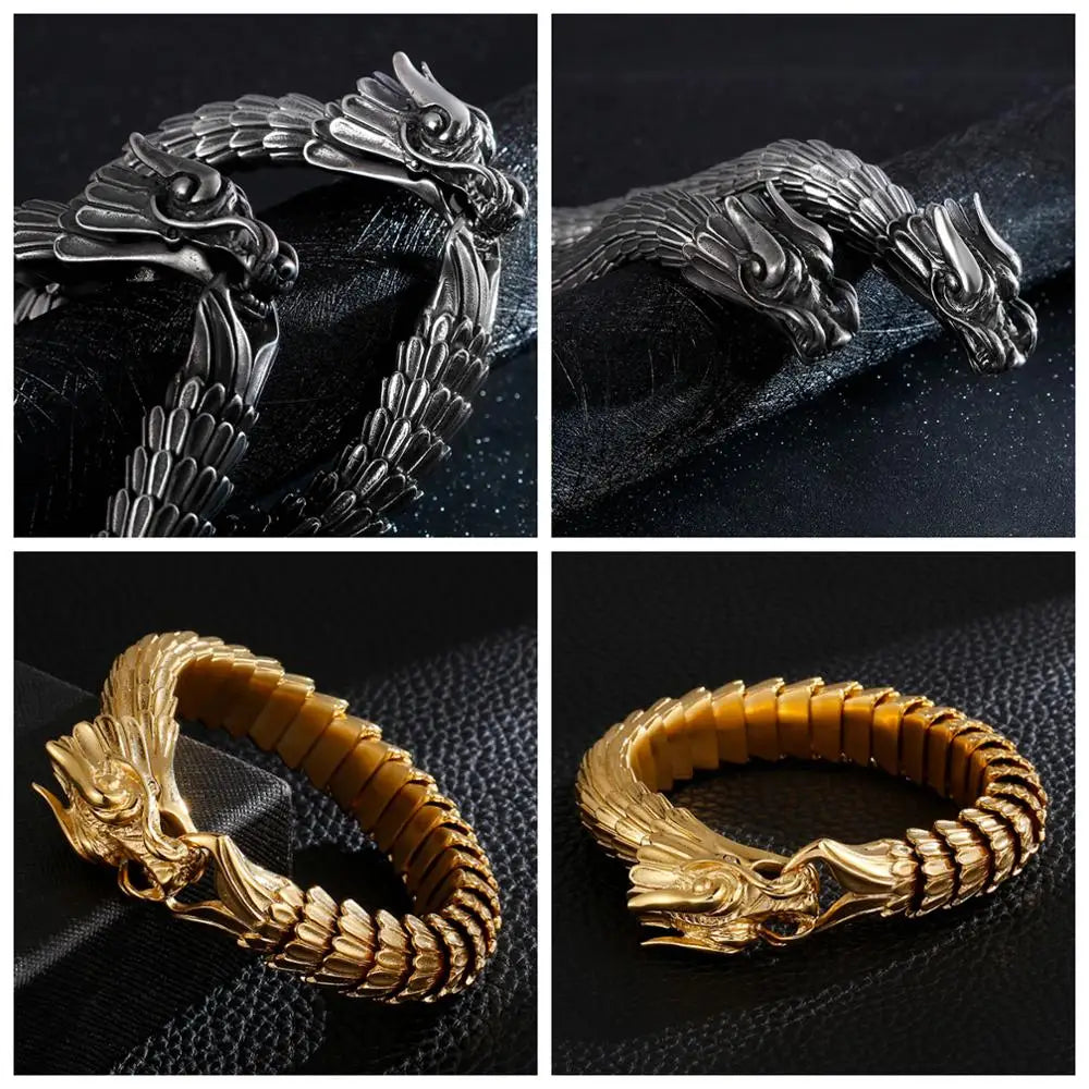 Fongten Dragon Link Chain Bracelet Men Biker Viking Stainless Steel Punk Mens Old Metal Vintage Bangles Jewelry Gift 2020