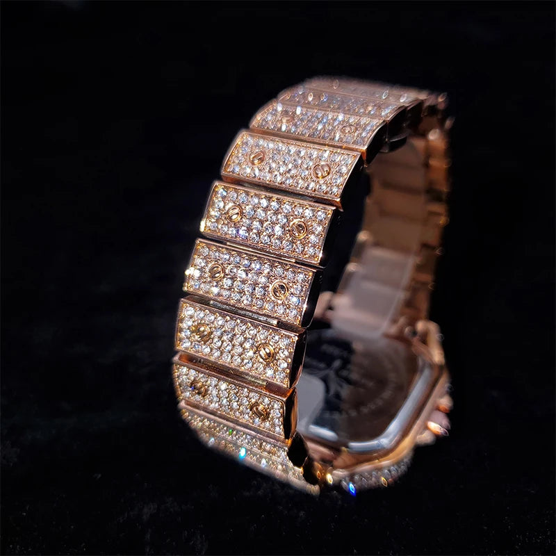 Dropshipping Gold Men Watch Ice Out Lab Diamond Square Watches for Male Waterproof Hip Hop bling bling Cool Hour Gift Wholesale