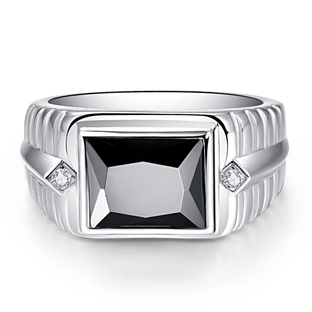 Silver Created Created Black Men's Ring.