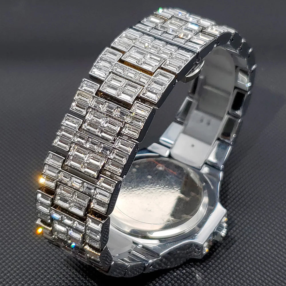 Luxury Watch For Men HipHop Diamond Silver.