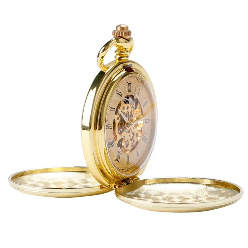 Full Gold Color Skeleton Pocket Watch