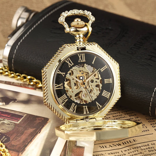 Classic Steampunk Skeleton Mechanical Pocket Watch.