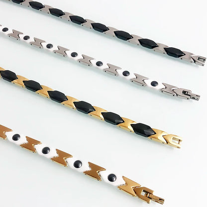 Gold Color Stainless Steel White Ceramic Mens Bracelets 7MM Women&