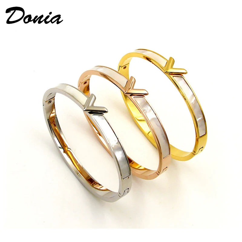 Donia jewelry fashion letter shell full zircon rose gold dark buckle bracelet titanium steel rose gold ladies bracelet