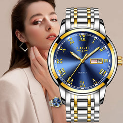 LIGE Women Watches Simple Stainless Steel Clock.