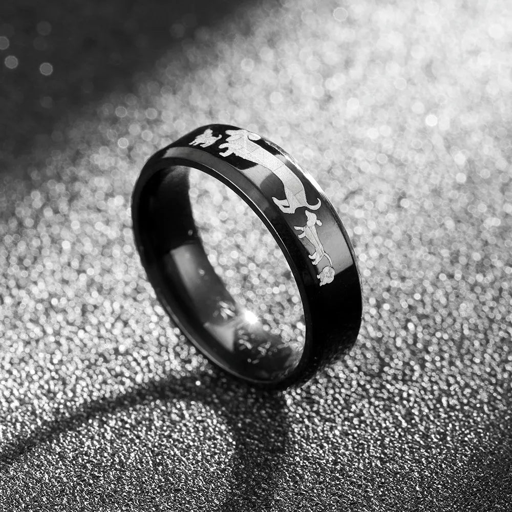 MOREDEAR 6mm Titanium Ring For Men amd Women Dachshund Dog Fmily Ring