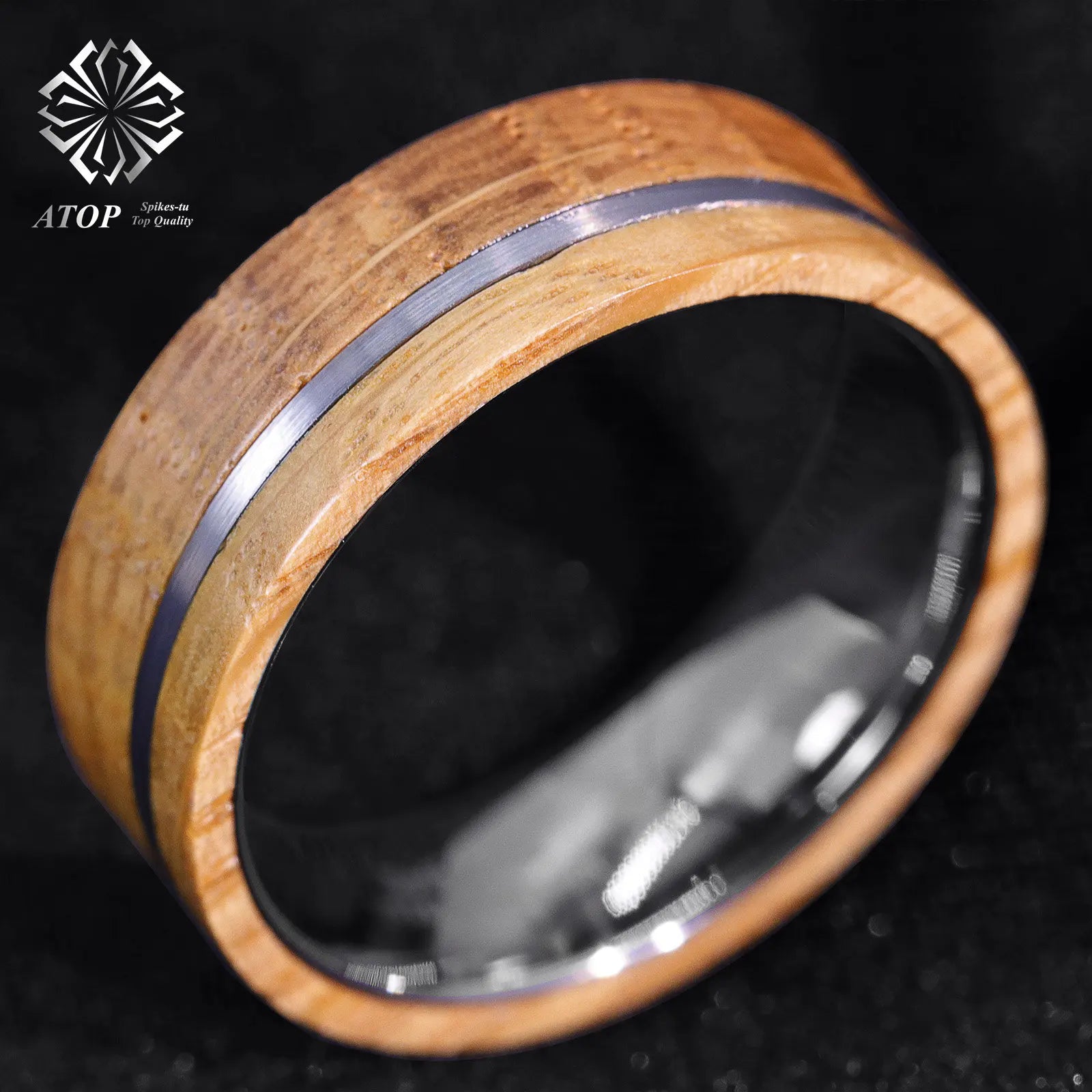 8mm Tungsten Ring with Whiskey Barrel Wood.