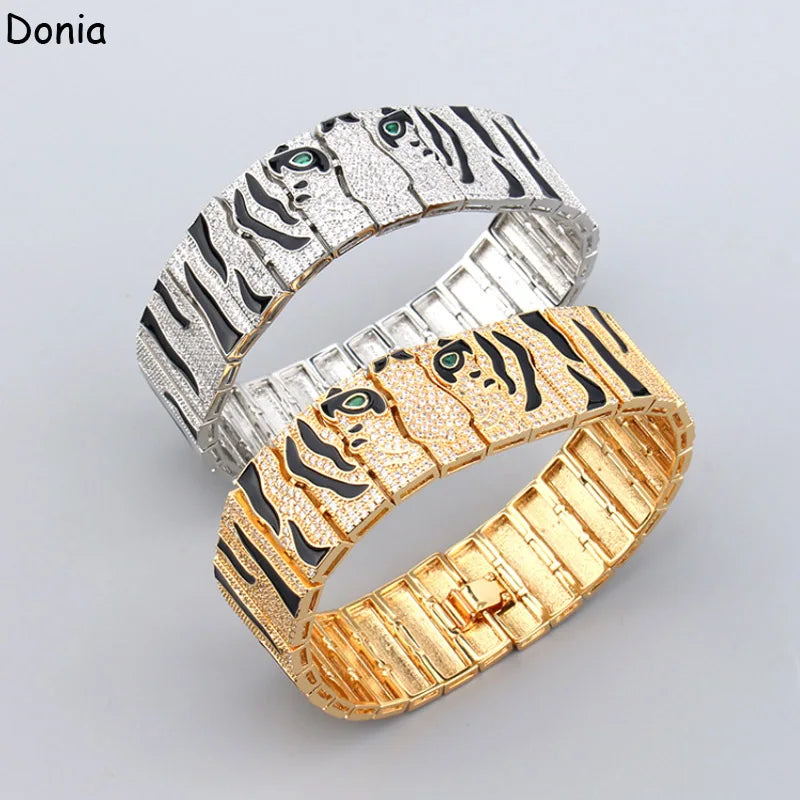 Donia Jewelry's new European and American fashion creative inlaid zircon tiger open bracelet palace luxury jewelry bracelet