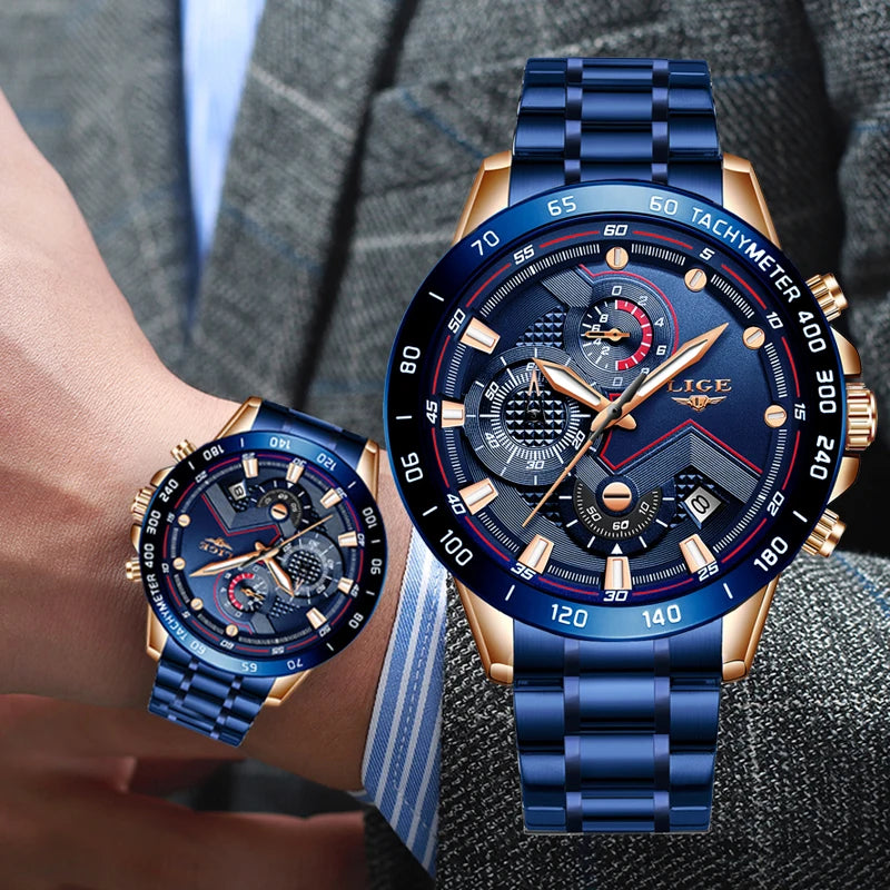 New Blue Fashion Business Mens Watches.