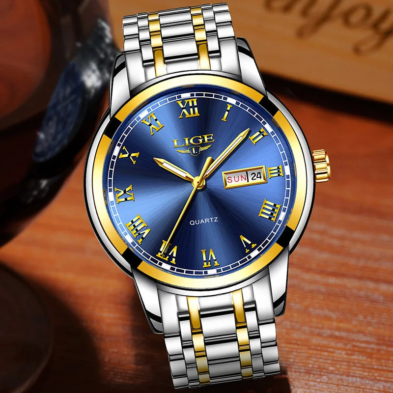 LIGE Women Watches Simple Stainless Steel Clock.