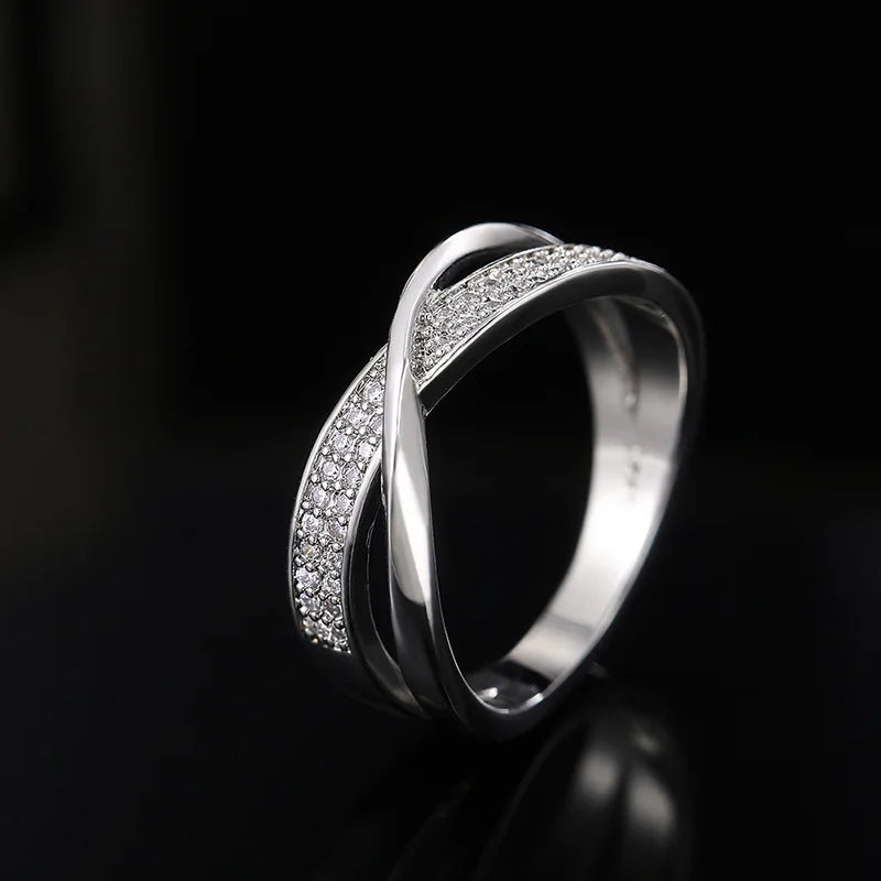 Classic Female Ring 925 Sterling Plata Two Tone X Shape Cross Rings For Women Infinite Dazzling Zircon Wedding Rings Anillos