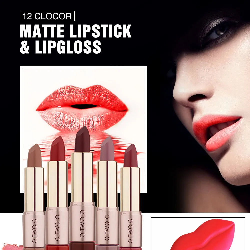 2 in 1 Matte Lipstick Lip Gloss Cosmetics Waterproof Pintalabios.