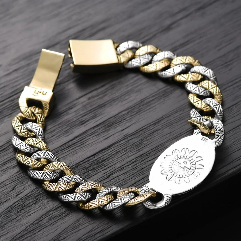 BOCAI New solid s925 sterling silver man bracelet vintage Thai silver wide version domineering trendy human chief bracelet