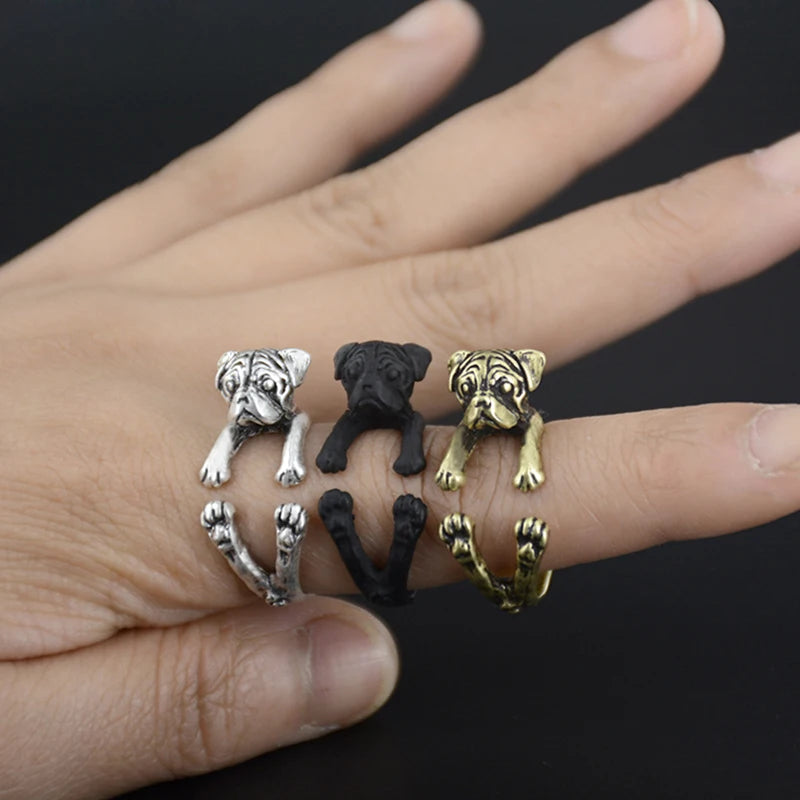 New Vintage Doho Tiny Pug Dog Ring.