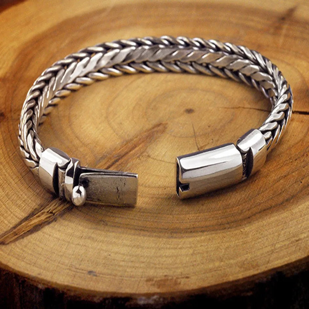 New l Solid S925 Pure Silver Hand Woven Vintage Mighty  Men Bracelet Birthday Gift