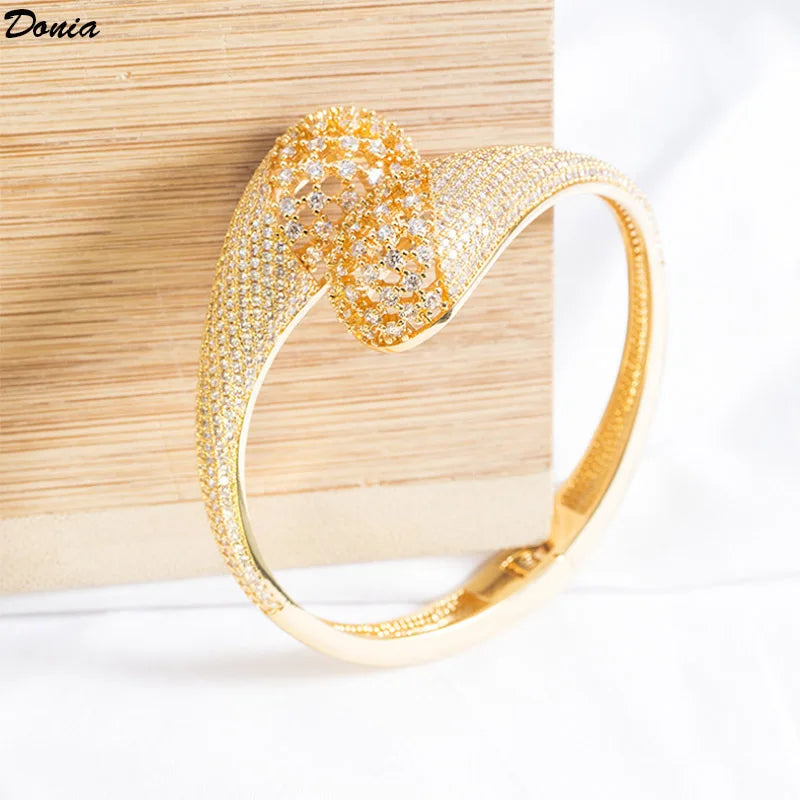 Donia Jewelry European and American fashion drop-shaped open bracelet hollow zircon luxury women's gold bracelet jewelry