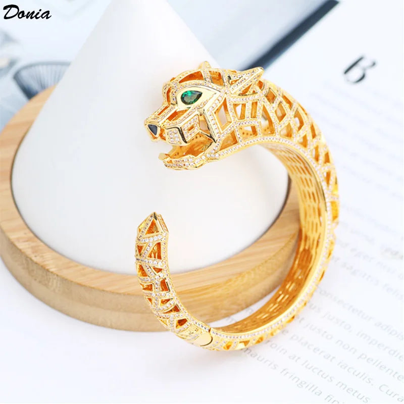 Donia Jewelry Fashion domineering exaggerated leopard hollow bracelet micro-inlaid AAA zircon bracelet unisex open bracelet