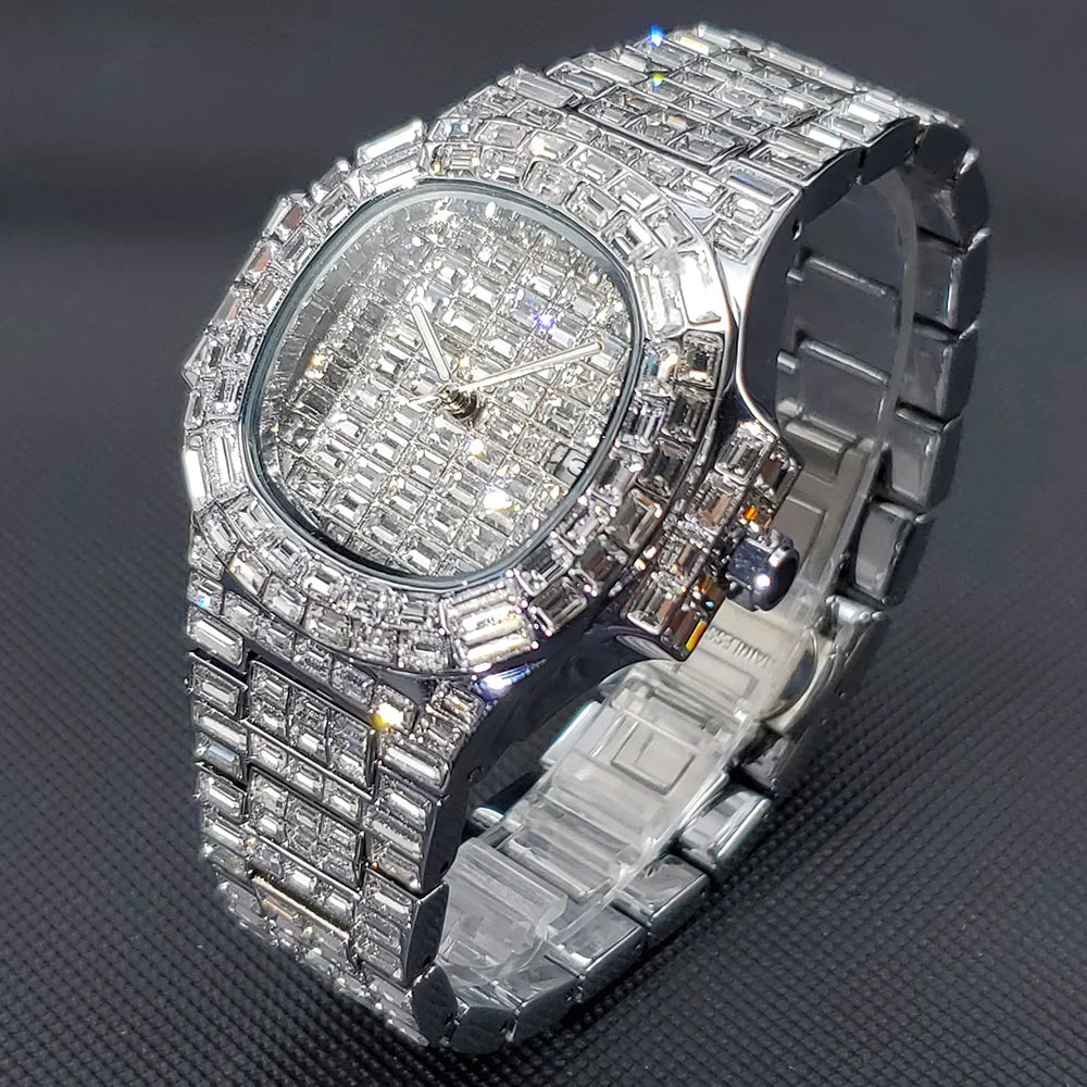 Luxury Watch For Men HipHop Diamond Silver.