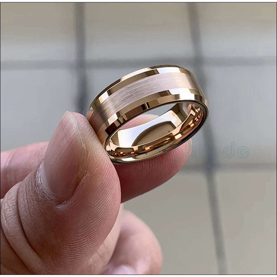 High Quality Rose Gold Color Wedding Band Tungsten Carbide Engagement Rings Center Brushed Bevel Edges Polished Fit