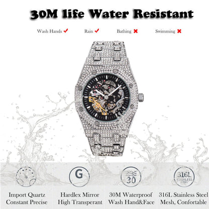 Iced Out AAA Diamond Watch Men Luminous Gear.