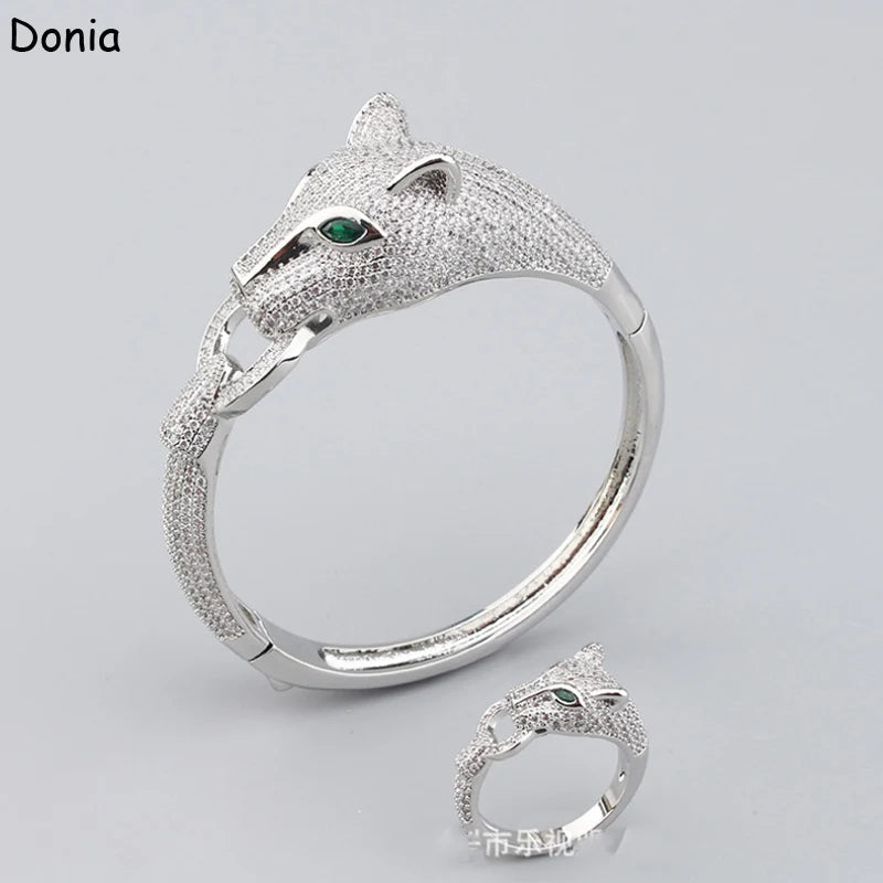 Donia jewelry fashion green eye leopard micro-inlaid AAA zircon bracelet set creative leopard ladies bracelet set