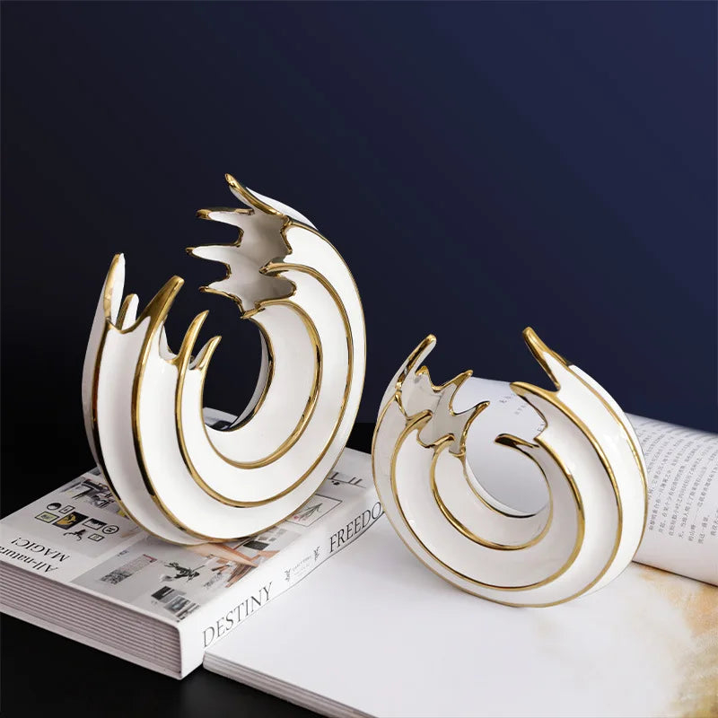 Nordic Creative Round Light Luxury Abstract Sea Wave Ceramic Statue Decoration Living Room Bedroom Office Desk Decoration Gifts