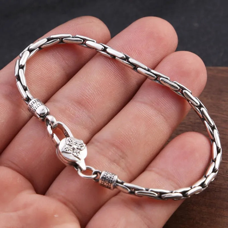 BOCAI Trendy New Real S925 Silver Retro Bamboo Bracelet for Mmen and Women Sequin Chain Personality Hip-hop Jewelry Accessories