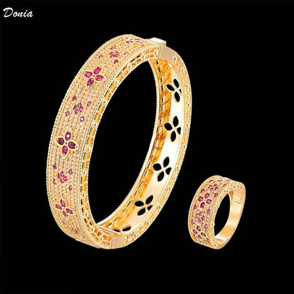 Donia jewelry Fashion hot selling flower bracelet micro inlaid AAA Zircon Bracelet Ring Set luxury new classic Bracelet Ring Set